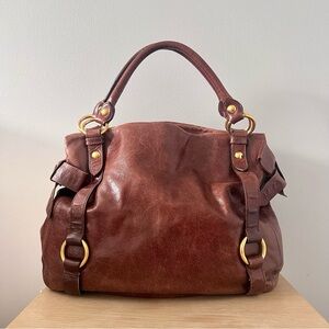 Authentic MIU MIU Brown Vitello Leather Hobo Slouch Bow Bag